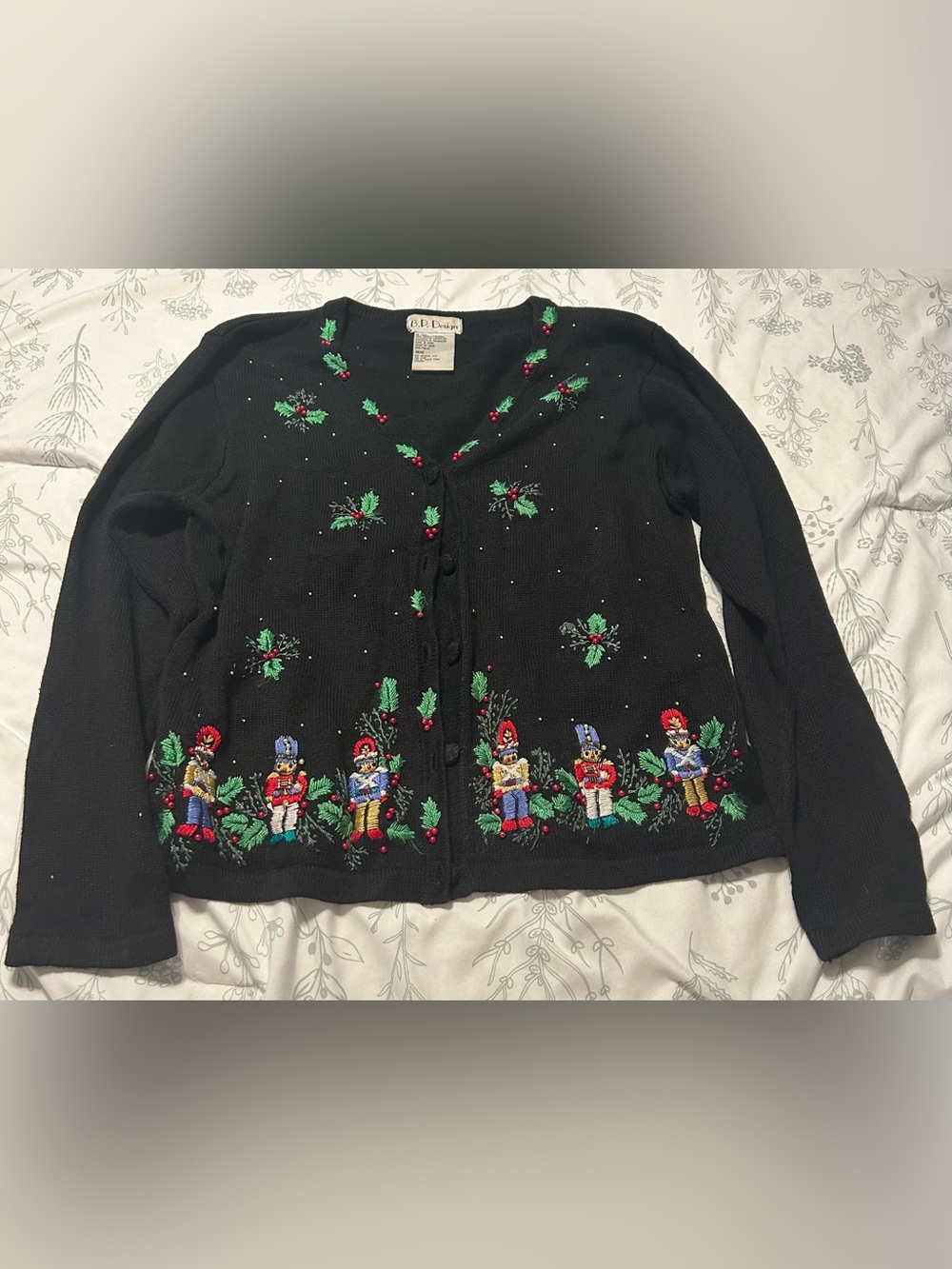 BP Design Vintage Black Nutcracker Embroidered Holiday Cardigan